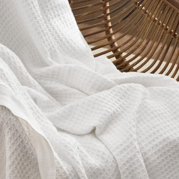 Cozy Comfort 100% Cotton Blankets Queen White - Waffle Weave Blankets for All Seasons, 90x90 inches