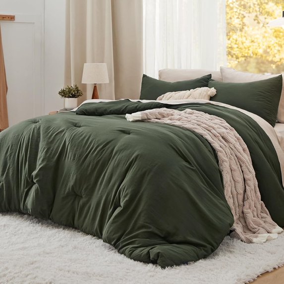 U by Bedsure 2 Pieces Twin Comforter Bedding Set, Bronze Green Comforter Set for All Seasons, 1 Lightweight Prewashed Comforter and 1 Pillowcases,Twin,Bronze Green