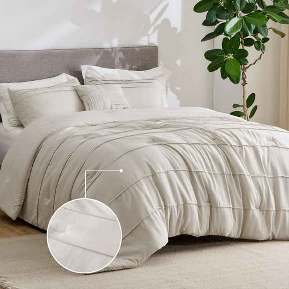 Cozy Comfort Twin Comforter Set, 3 Pieces Soft Pinch Pleat Beige Bedding Set for All Season