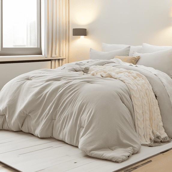 U by Bedsure 3 Pieces Full Bedding Comforter Sets for All Seasons, 1 Lightweight Prewashed Comforter and 2 Pillowcases, Full, Beige