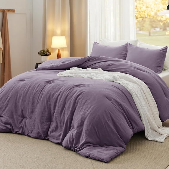 U by Bedsure 3 Pieces Queen Comforter Bedding Set, Purple Comforter Set for All Seasons, 1 Lightweight Prewashed Comforter and 2 Pillowcases,Queen,Grayish Purple