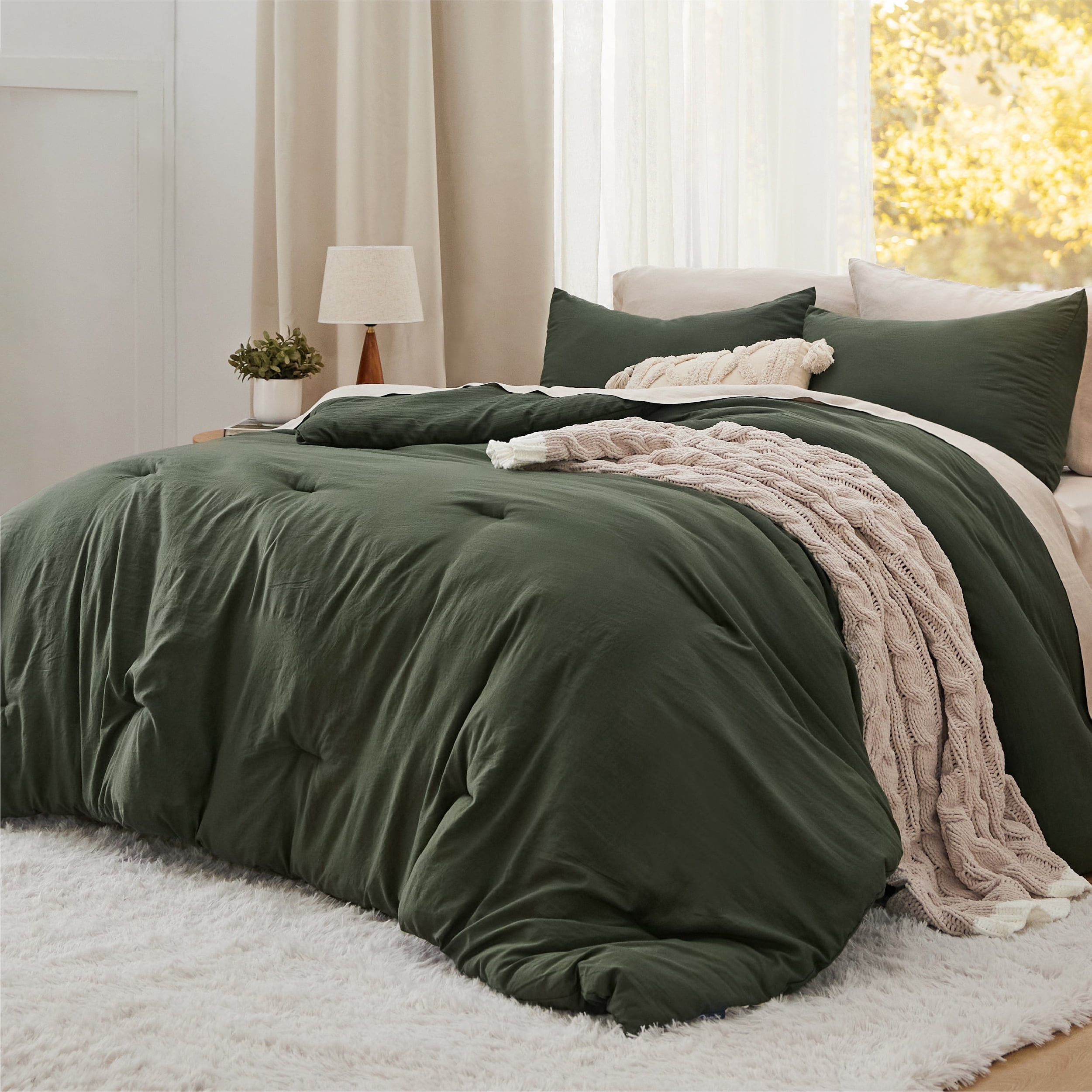 U by Bedsure 3 Pieces Queen Comforter Bedding Set, Mallard Green Comforter Set for All Seasons, 1 Lightweight Prewashed Comforter and 2 Pillowcases,Queen,Mallard Green