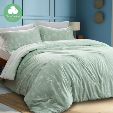 Cozy Comfort 3 Pieces Queen Floral Comforter Sets, Sage Green Botanical Flowers Reversible Bedding