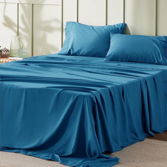 U by Bedsure 4 Pieces Hotel Luxury Teal Sheets King Easy Care Polyester Microfiber material Cooling Bed Sheet Set