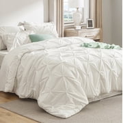 U by Bedsure Queen Comforter Set - 7 Pieces White Comforters , Pintuck Bedding Sets for All Season, with Flat Sheet and Fitted Sheet, Pillowcases & Shams