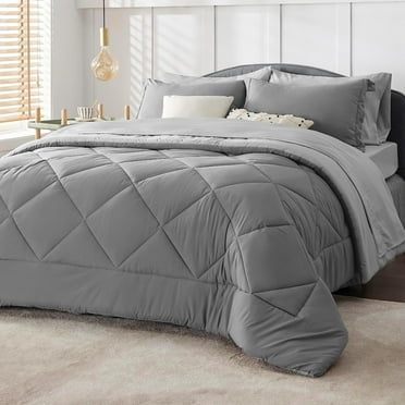 Cozy Comfort Queen Comforter Set - 7 Pieces Reversible Grey Bedding, Bed Set for All Seasons
