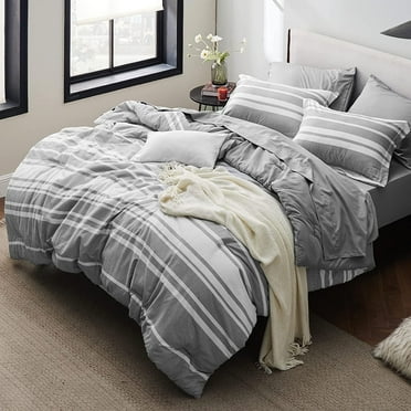 Cozy Comfort 7-Pieces Grey White Striped Comforter Bed-in-a-Bag, Queen