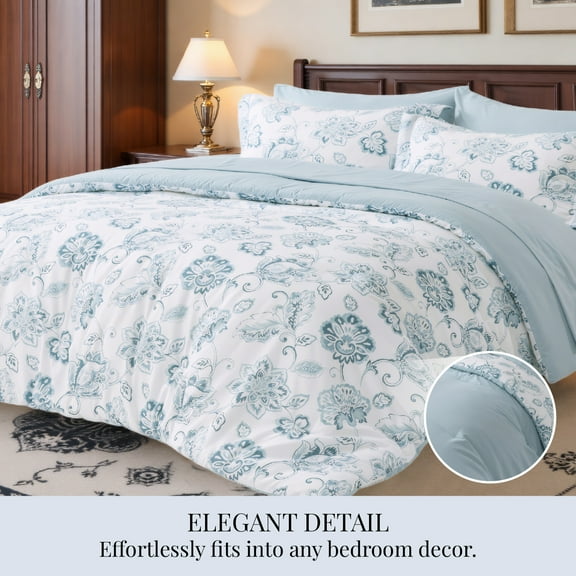 U by Bedsure Full Comforter Set, 7 Pieces Light Green Floral Bedding Sets, Bed in a Bag with Reversible Botanical Flowers Comforter, Sheets, Pillowcases & Shams
