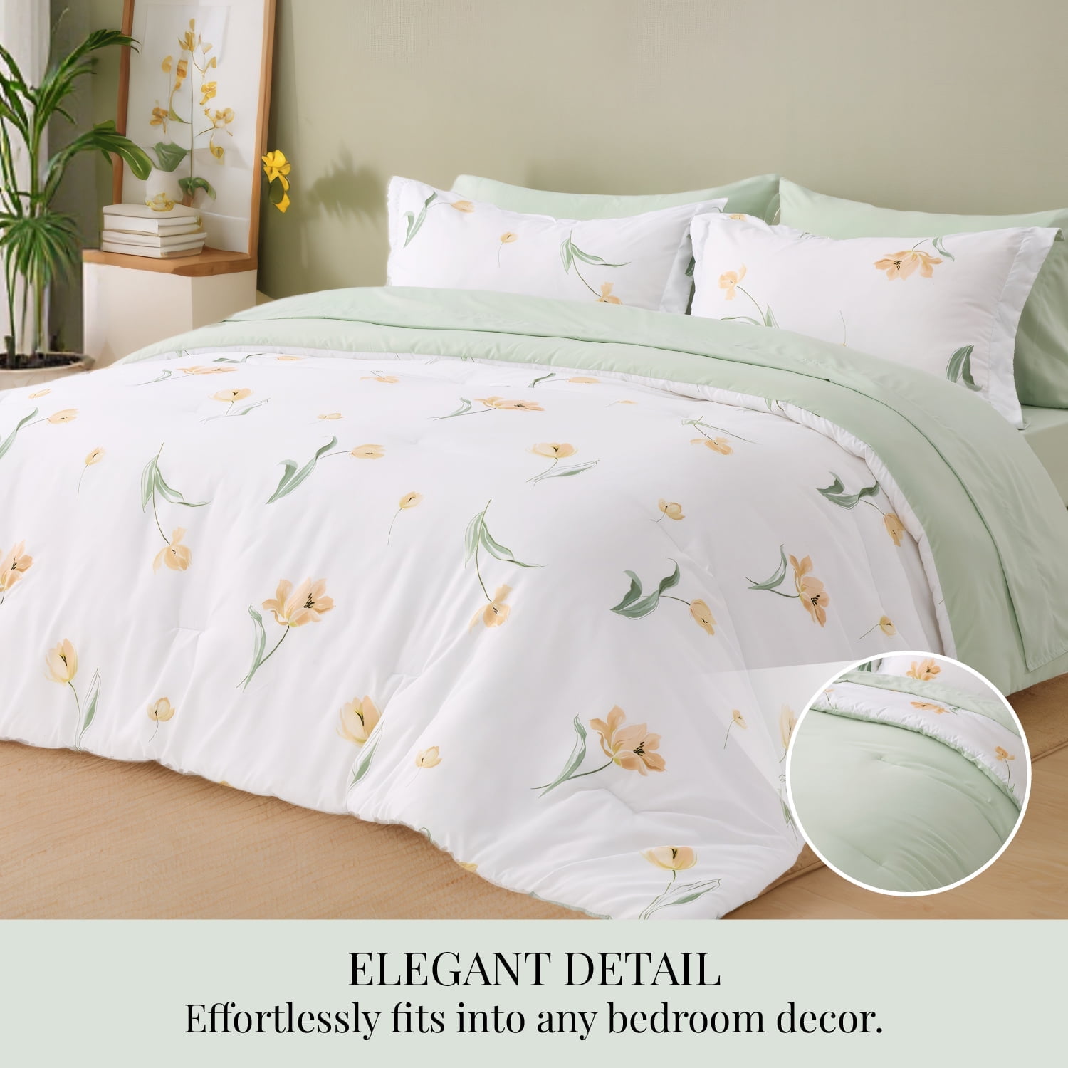 U by Bedsure King Comforter Set, 7 Pieces Sea Foam Green Floral Bedding Sets, Bed in a Bag with Reversible Botanical Flowers Comforter, Sheets, Pillowcases & Shams - Walmart.com