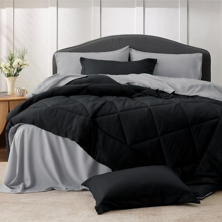 Cozy Comfort Black King Comforter Set Pieces Reversible