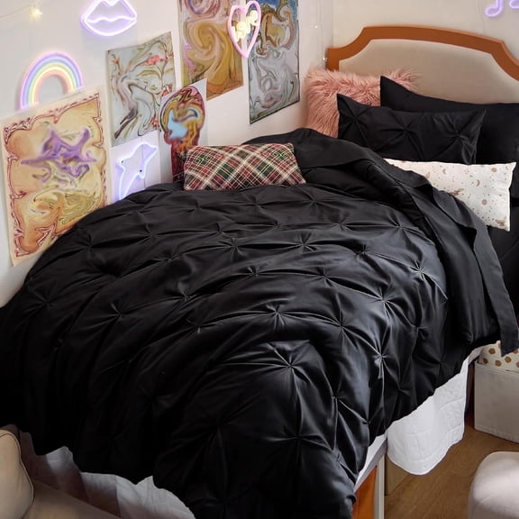 Black Twin Comforter Set Kids - 5 Pieces Bed in a bag with Comforters, Sheets, Pillowcases & Shams