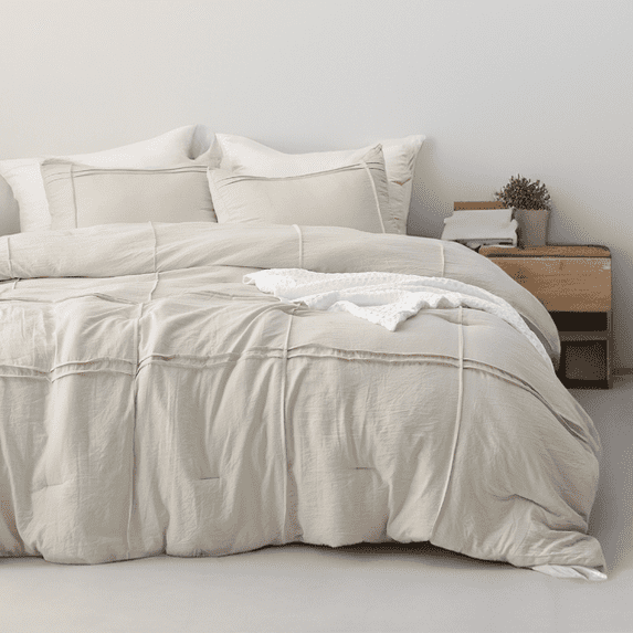 California King Comforter Set with Sheet - 4 Pieces Soft Beige Bedding Sets, Grid Pinch Pleat, All Season Lightweight Fluffy Bed Set