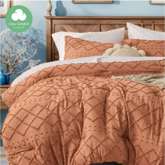 U by Bedsure Comforter Set, Boho Tufted Shabby Chic Bedding Comforter Set, 3 Pieces Vintage Farmhouse Bed Set for All Seasons, Soft Bedding Set with 2 Pillow Shams,King,Caramel