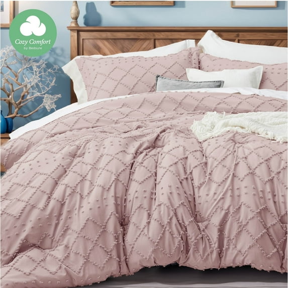 U by Bedsure Comforter Set, Boho Tufted Shabby Chic Bedding Comforter Set, 3 Pieces Vintage Farmhouse Bed Set for All Seasons, Soft Bedding Set with 2 Pillow Shams,Queen,Adobe Rose