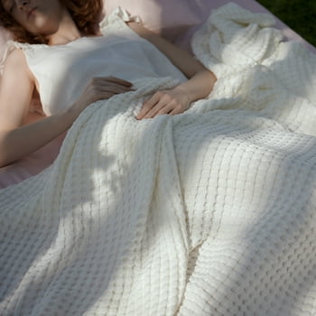 Cozy Comfort Cooling Cotton Waffle Breathable Rayon Derived from Bamboo King Blanket,White,104x90 inches