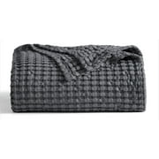 Cozy Comfort Cooling Cotton Waffle Breathable Rayon Derived from Bamboo Queen Blanket,Dark Grey,90x90 inches
