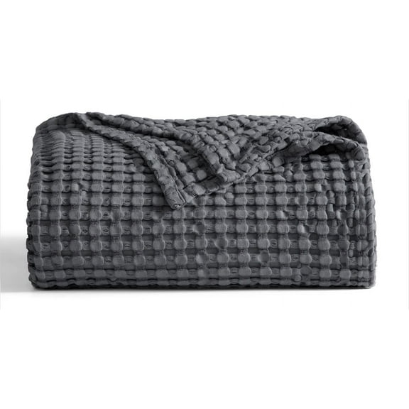 Cozy Comfort Cooling Cotton Waffle Breathable Rayon Derived from Bamboo Queen Blanket,Dark Grey,90x90 inches