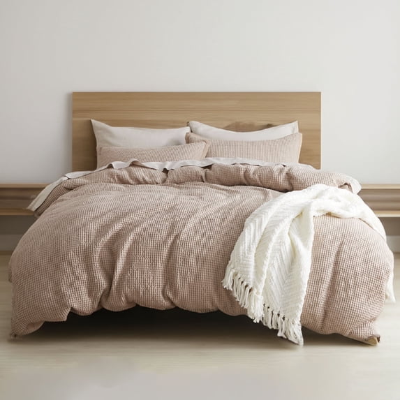 U by Bedsure Cotton Duvet Cover Queen - 100% Cotton Waffle Weave Khaki Duvet Cover, Soft and Breathable Queen Tan Duvet Cover Set for All Season (Queen, 90"x90")
