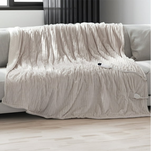 Cozy Comfort Electric Blanket Heated Full - Soft Ribbed Flannel Heated Blanket, Fast Heating Electric Throw with 6 Heating Levels & 4 Time Settings, 3 Hours Auto-Off, Cream