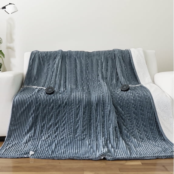 Cozy Comfort Electric Blanket King - Soft Ribbed Flannel Heated Blanket with Dual Control, Fast Heating Blanket with 10 Heating Levels & 10 Time Settings, 8 Hours Auto-Off (90x100 inches, Grey)