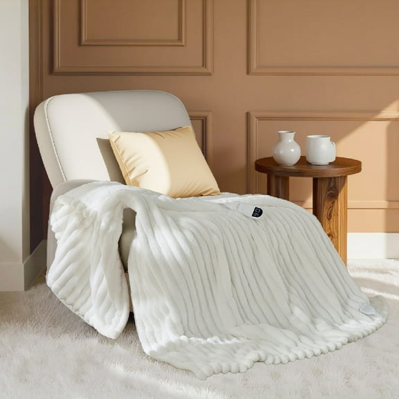 U by Bedsure Electric Blanket Twin, White Thick Striped Flannel Electric Blanket, Heating with 10 Time Settings, 6 Heat Settings, and 8-Hour Timer Auto Shut Off, Gift for Grandma, 62x84 inches