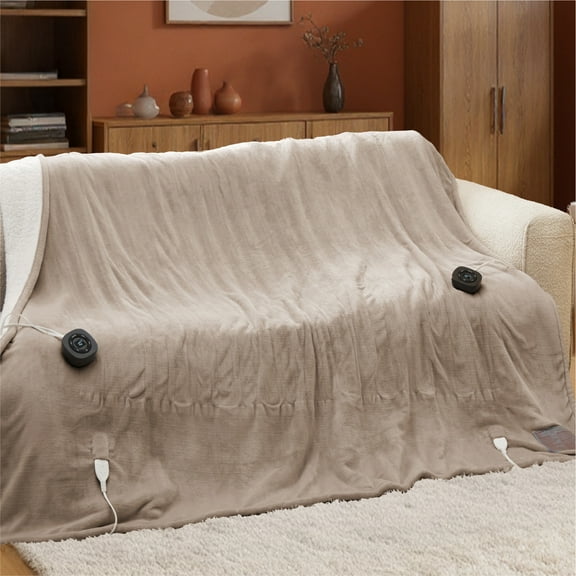 U by Bedsure Flannel Electric Blanket King, Flannel Heated Blanket with 10 Heat Settings, Heating Blanket with 10 Time Settings, 8 hrs Timer Auto Shut Off, and Dual Control, 100x90 inches, Natural