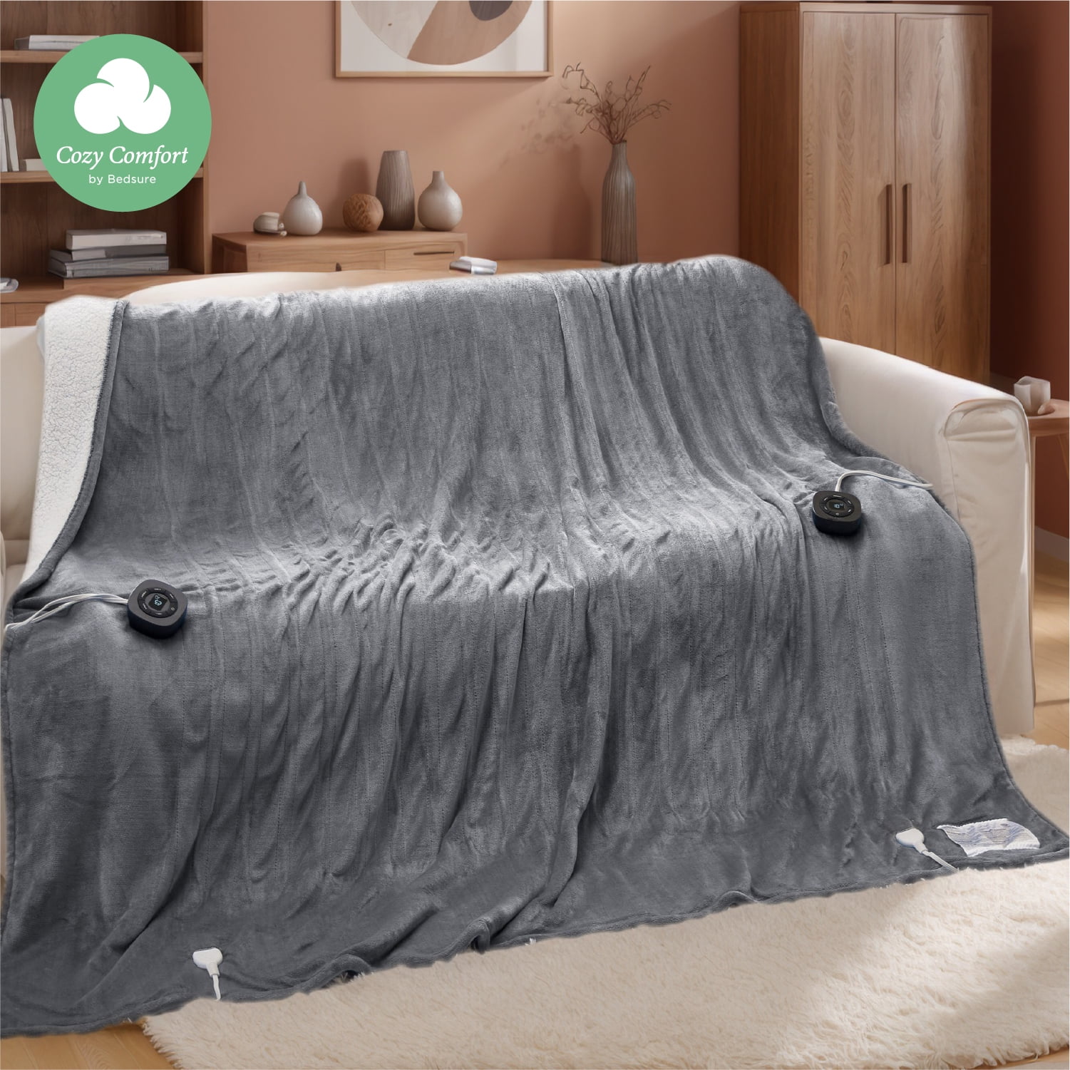 Cozy Comfort by Bedsure U by Bedsure Flannel Electric Blanket King, Flannel Heated Blanket with 10 Heat Settings, Heating Blanket with 10 Time Settings, 8 hrs Timer Auto Shut Off, and Dual Control, 100x90 inches, Grey