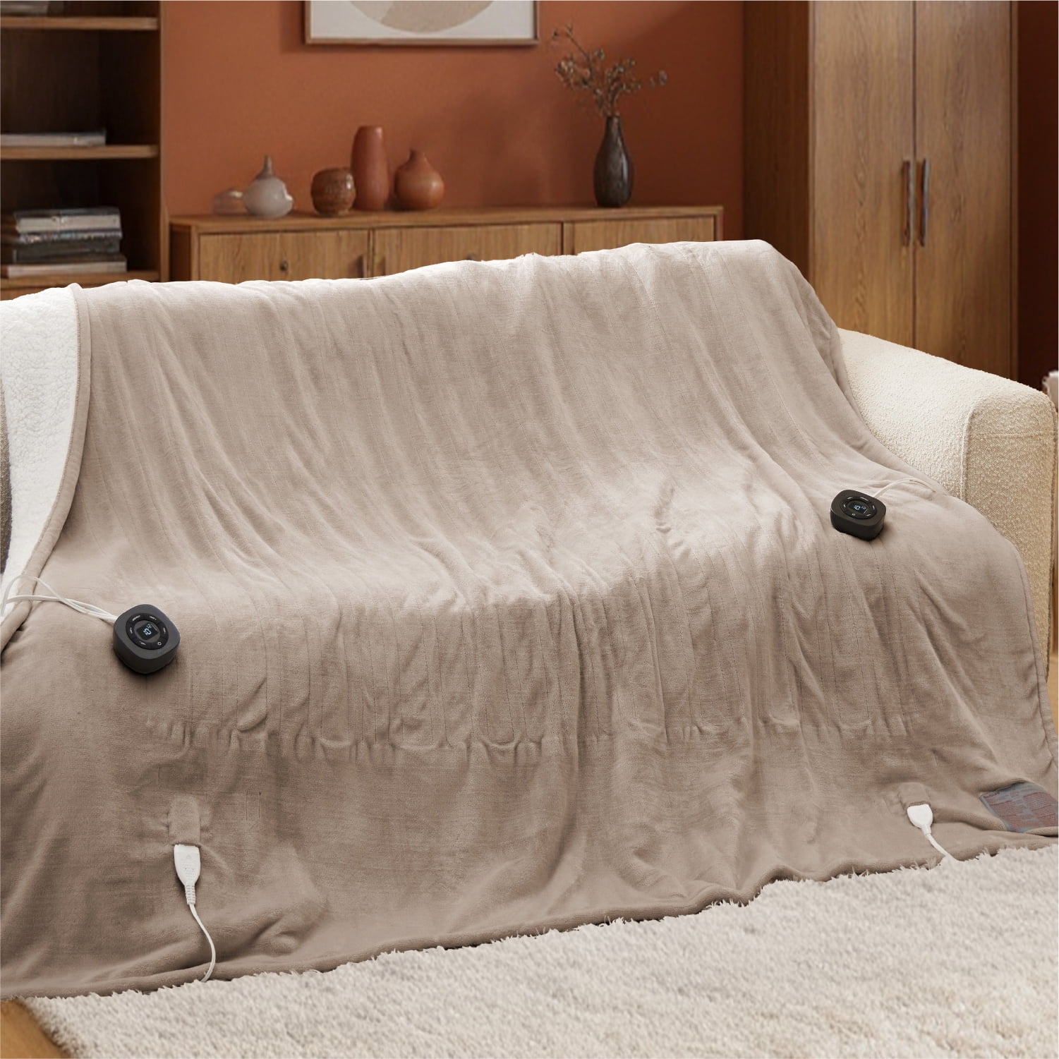 U by Bedsure Flannel Electric Blanket Queen, Flannel Heated Blanket with 10 Heat Settings, with 10 Time Settings, 8 hrs Timer Auto Shut Off, and Dual Control, 84x90 inches, Natural