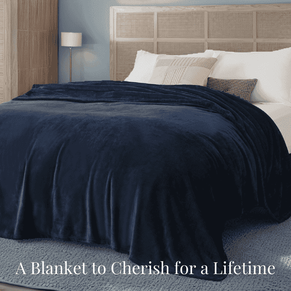 U by Bedsure Fleece Bed Blankets Queen Size Navy, 260GSM Soft Lightweight Cozy Luxury Blanket, 89x89 inches
