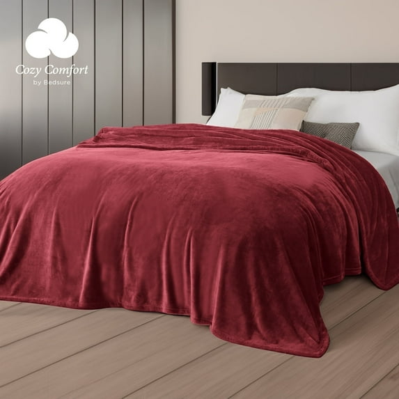Cozy Comfort Fleece Bed Blankets Queen Size Red - Soft Lightweight Plush Fuzzy Cozy,90X90 inches