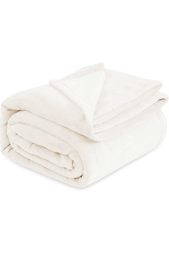 Fleece Blanket Queen Blanket Cream, 260GSM Soft Lightweight Plush Fuzzy Cozy, 89X89 inches