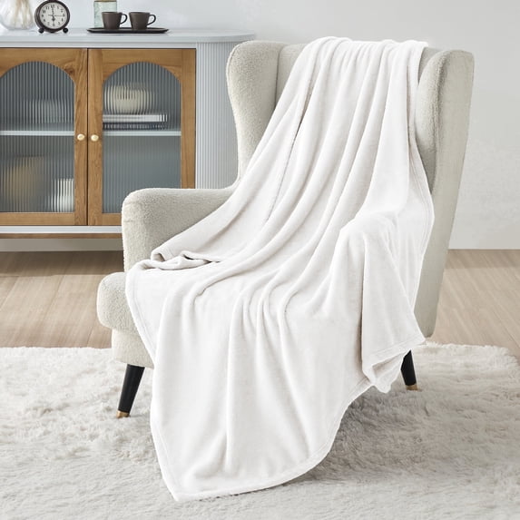 U by Bedsure Fleece Blanket Twin Blanket White, 260GSM Lightweight Soft Cozy Blankets,59X79 inches