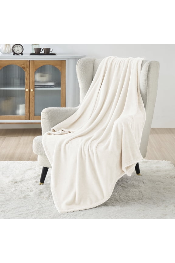 Fleece Blankets Throw Size Cream, 260GSM Lightweight Plush Fuzzy Cozy Soft , 49x59 inches