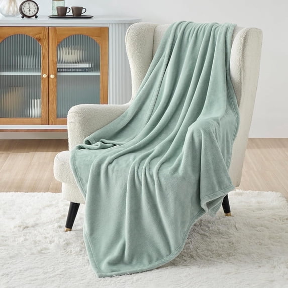 U by Bedsure Fleece Blankets Twin Size Sage Green, 260GSM Lightweight Plush Fuzzy Cozy Soft, 59x79 inches