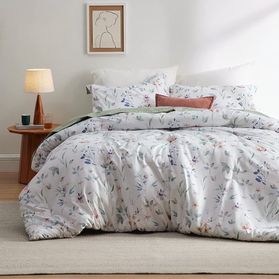 Cozy Comfort Floral Comforter Set - King Bedding Comforter Set, Botanical Bed Comforter Queen Set, 3 Pieces Lightweight Fluffy Bedding Set, Includes 2 Pillow Shams