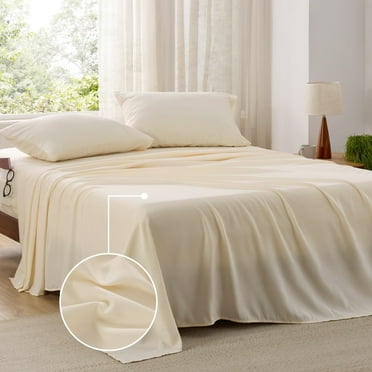 Cozy Comfort Full Bed Sheets with Side Pocket,4 Pieces Polyester Microfiber Cooling Bed Sheet Set,Beige