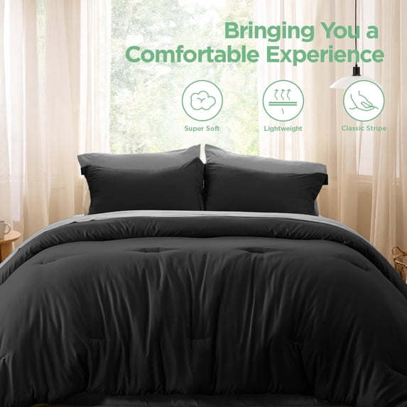 U by Bedsure Full Comforter Set Black, 7 Pieces Lightweight Full Bedding Sets Boho with Comforter, Sheet, Pillowcase & Sham, Contrasting Design