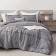 thumbnail image 1 of Cozy Comfort Full Comforter Set with Sheet - 4 Pieces Soft Grey Bedding Sets, Grid Pinch Pleat, All Season Lightweight Fluffy Bed Set with Solid Boho Comforter, Pillowcases & Sheet, 1 of 6