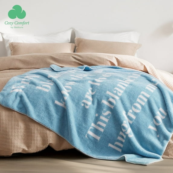 Cozy Comfort Get Well Gifts for Women - After Surgery Blanket with Inspirational Words Sympathy Gift for Elderly Adults Hug Soft Fleece Healing Blanket Blue 50x60 inch