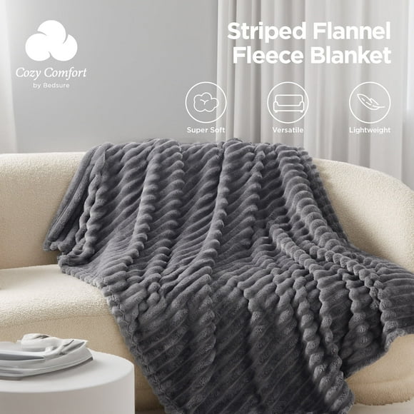 Cozy Comfort Grey Fleece Twin Blanket for Couch - Super Soft Cozy Blankets for Women, Girls, 60x80 inches