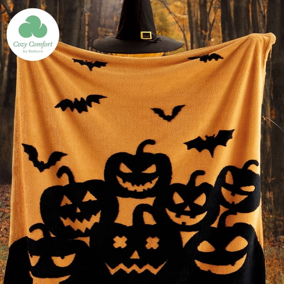 Cozy Comfort Halloween Fleece Throw Blanket, Printed Pumpkin Decorative Blanket for Couch, 50x60 inches