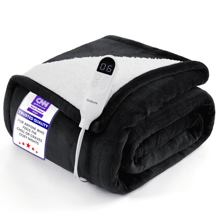U by Bedsure Heated Blanket Electric Blanket, Soft Flannel Electric Throw, with 4 Time Settings, 6 Heat Settings, and 3 hrs Timer Auto Shut Off, 50x60 inches, Black
