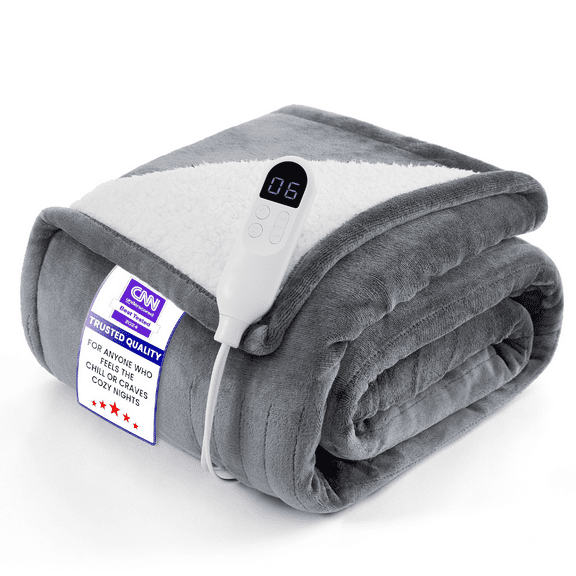 U by Bedsure Heated Blanket Electric Blanket, Soft Flannel Electric Throw, with 4 Time Settings, 6 Heat Settings, and 3 hrs Timer Auto Shut Off, 50x60 inches, Grey