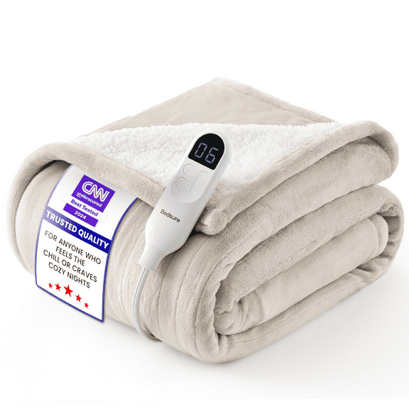U by Bedsure Heated Blanket Electric Blanket, Soft Flannel Electric Throw, with 4 Time Settings, 6 Heat Settings, and 3 hrs Timer Auto Shut Off, 50x60 inches, Natural