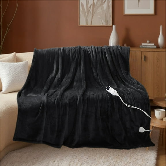 U by Bedsure Heated Blanket Electric Full, Flannel Electric Blanket, with 10 Time Settings, 6 Heat Settings, and 8 hrs Timer Auto Shut Off, Black