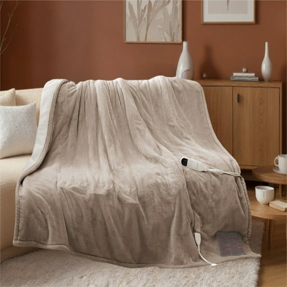 U by Bedsure Heated Blanket Electric Full, Flannel Electric Blanket, with 10 Time Settings, 6 Heat Settings, and 8 hrs Timer Auto Shut Off, Natural