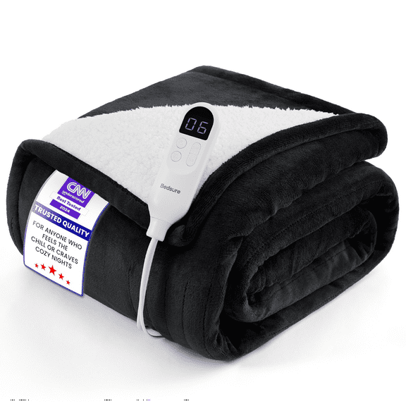 U by Bedsure Heated Blanket Electric Twin, Flannel Electric Blanket, with 10 Time Settings, 6 Heat Settings, and 8 hrs Timer Auto Shut Off,62x84 inches, Black