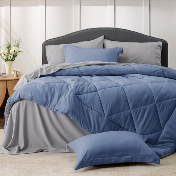 U by Bedsure Infinity Blue King Size Comforter Set - 7 Pieces Reversible King Bed in a Bag, King Bed Set Infinity Blue and Grey with Comforters, Sheets, Pillowcases & Shams