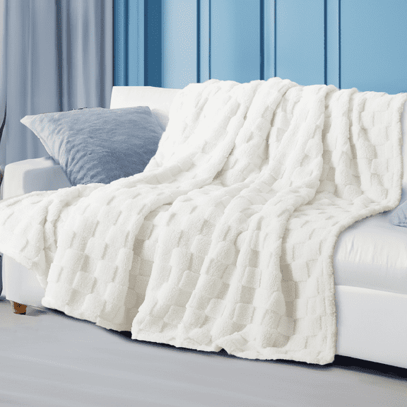 U by Bedsure Ivory Fleece Throw Blanket for Couch - Super Soft Cozy Blankets for Women, Girls, 50x60 inches