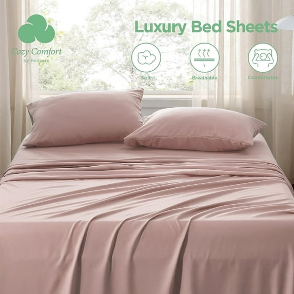 U by Bedsure King Bed Sheets with Side Pocket,4 Pieces Polyester Microfiber Bed Sheet Set,Pink